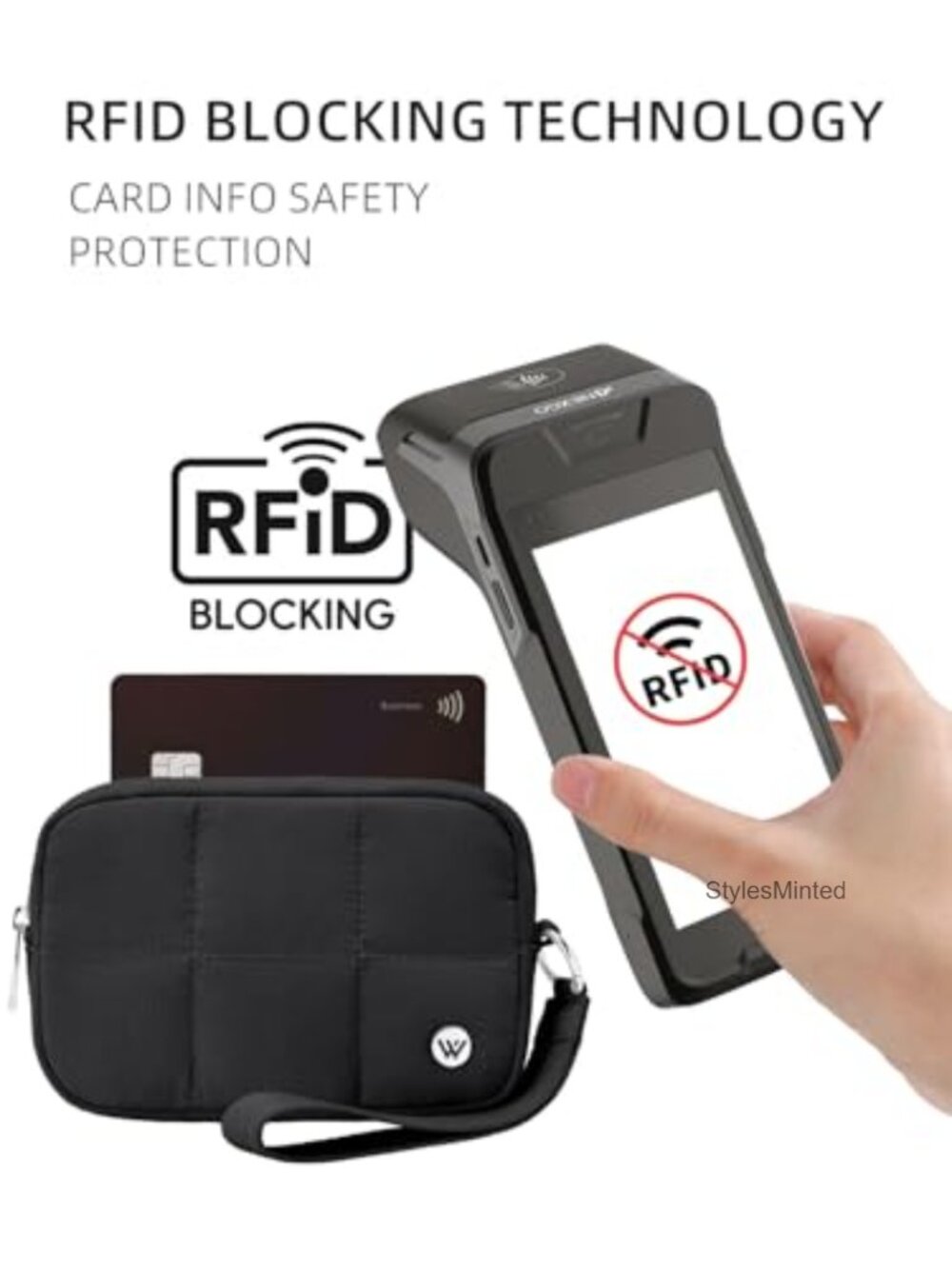 RFID Puffer Wristlet Wallet – Quilted Nylon Phone Wallet & Card Holder - Picture 5 of 7